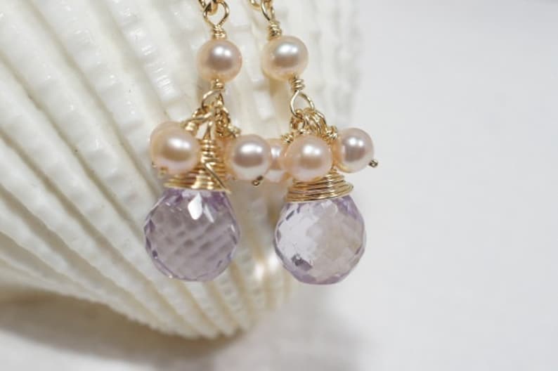 Pink Topaz Earrings Birthstone Jewelry Mother's Gift image 1