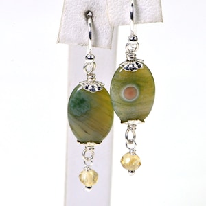 Ocean Jasper Earrings Multi Stone Citrine Jasper Wire Wrapped Sterling Silver
