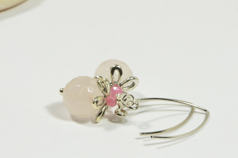 Rose Quartz Earrings Silver Dangle Earrings Handmade Earrings image 2