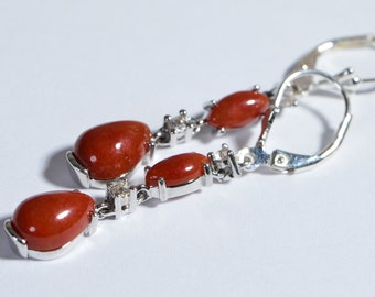 Carnelian Sterling Silver Dangle Drop Earrings, Platinum Plated