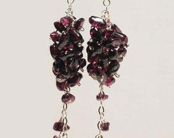 Garnet Red Earrings Long Cluster Earrings Natural Garnet On Sterling silver Birthstone For January Gemstone Earrings