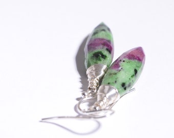 Zoisite Ruby Earrings Long Teardrop Earrings Natural Gemstone February Jewelry