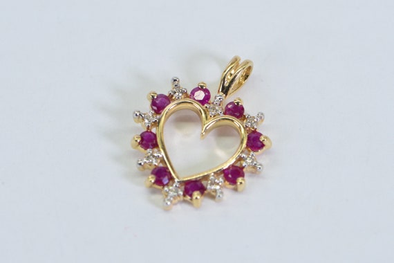 10K Gold Heart Style Genuine  Ruby & Diamond - image 7