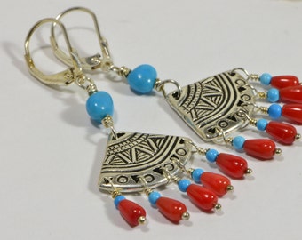 Sleeping Beauty and Coral Earring Gemstone Earrings Handmade Earrings Handmade Jewelry