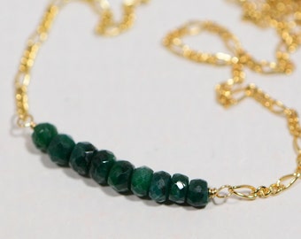 Birthstone Necklace Natural Emerald Necklace On 14K Gold filled Figaro Chain  Mothers Day Gift