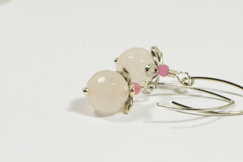 Rose Quartz Earrings Silver Dangle Earrings Handmade Earrings image 4