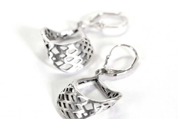 Solitary Sterling silver basket Dangle Earrings - image 1