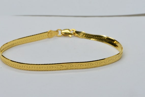 24K Gold Vermeil Flat Snake Bracelet, Herringbone… - image 4