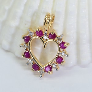 10K Gold Heart Style Genuine  Ruby & Diamond