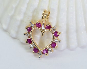 10K Gold Heart Style Genuine  Ruby & Diamond