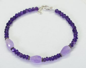 Dainty Amethyst Bracelet, Sterling Silver, February Birthstone