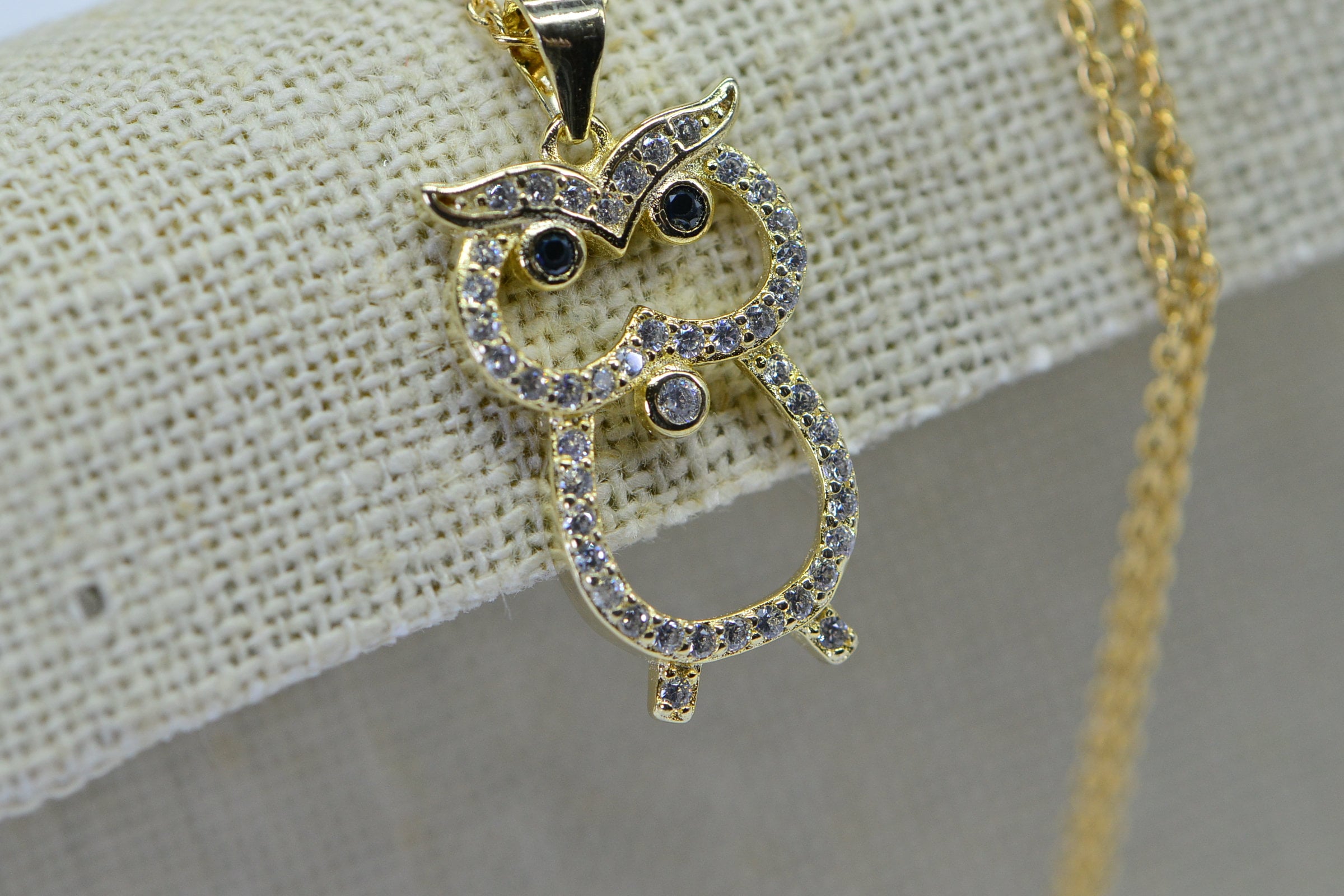 Owl Gold Pendant Extra Small  Diamond Owl Pendant Necklace Gold over Sterling Silver Dainty Jewelry 