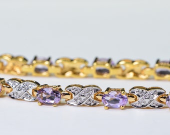 Kunzite Tennis Bracelet 14K Gold Vermeil Sterling Silver Delicate Infinity Bracelet Gift For Women Purple Pink Gemstone Bracelet