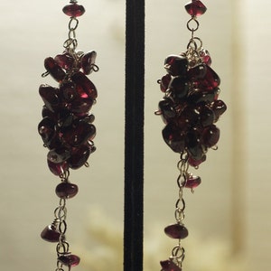 Garnet Red Earrings Long Cluster Earrings Natural Garnet On Sterling silver Birthstone For January Gemstone Earrings image 5