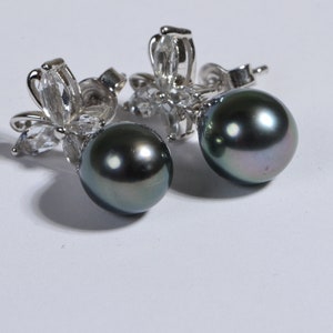 Natural Black Pearl Studs  Saltwater Australian Exotic Birthstone June Pearl Jewelry