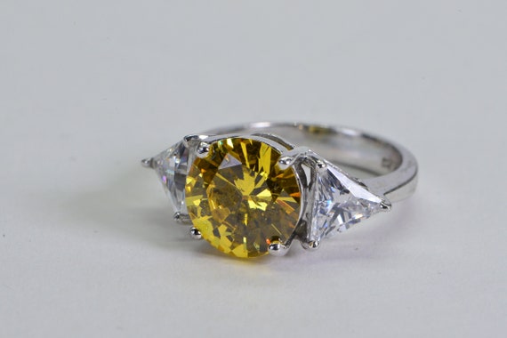 Simulated Yellow Diamond Ring: Sterling Silver Tr… - image 1