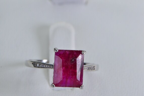 Natural Ruby Rectangle Sterling Silver Ring: July… - image 3