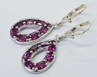 Rhodolite Garnet Sterling Silver Teardrop Hoop Earrings