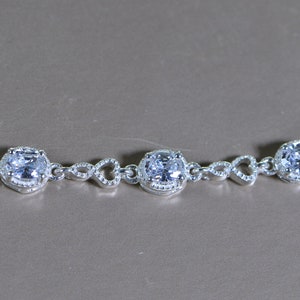 Simulated Diamond  Tennis Bracelet Rhodium Over Sterling Silver Bolo Bracelet  Glamor Sparkly Wedding Bracelet Milgrain Bracelet Infinity