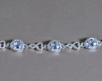 Simulated Diamond  Tennis Bracelet Rhodium Over Sterling Silver Bolo Bracelet  Glamor Sparkly Wedding Bracelet Milgrain Bracelet Infinity