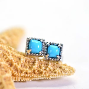 Arizona Turquoise Sleeping Beauty Stud Earrings Sterling Silver Jewelry  Cushion  Stud Earrings Gemstone Earrings