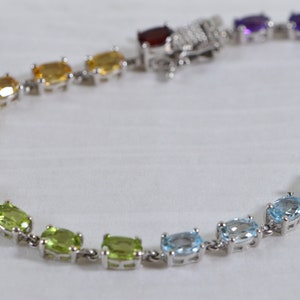 Amethyst Garnet Aquamarine Peridot Citrine Multi Stone Tennis Bracelet Silver 925 Birthstone Bracelet Genuine Rainbow Gemstone  Bracelet