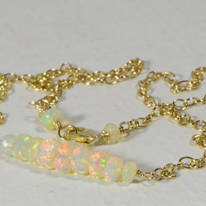 Welo Opal Bar Necklace, 14k Gold Necklace, October Birthstone, Minimalist Gemstone Necklace, Wire Wrapped Opal Necklace
