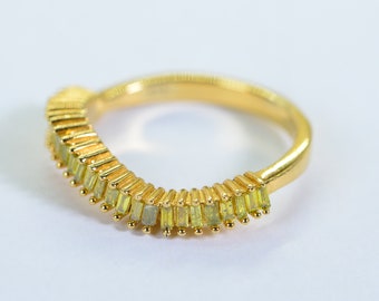 Real Yellow Diamond Band Baguette Ring 14K Gold Over  Sterling Silver Vermeil