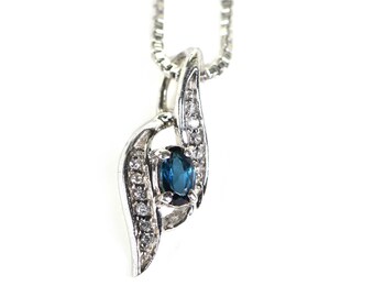 Blue and White Extra small Pendant 14K White Gold Aquamarine and Zircon Twisted Frame