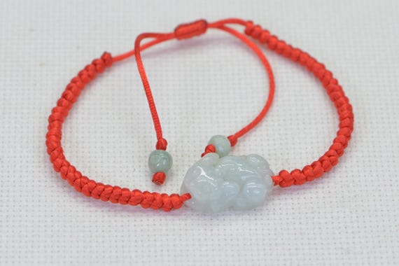 Natural Jade Chinese Pixie Carved Bracelet Knotted Braided Red
