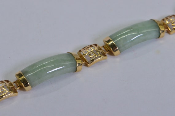 Lucky Chinese Jade 14K Solid Gold  Bracelet Light… - image 7