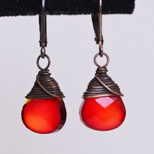 Glass Drop Earrings Red Briolette Earrings Copper Earrings image 5