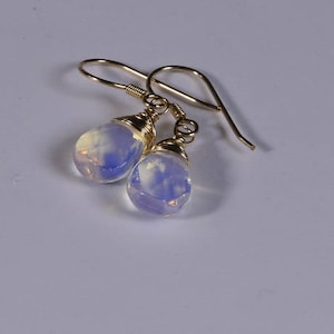 Wire Wrapped Crystal Drop Earrings Opalite Natural stone Earrings Teardrop Earrings 14K gold filled wire wrap earrings Birthstone earrings