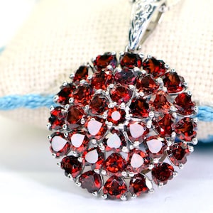 Natural Garnet Cluster Heart Pendant Sterling Silver  Birthstone Necklace Designer Jewelry Gift For Mom