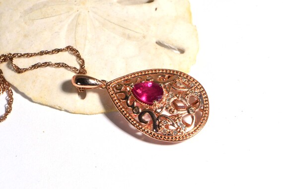 Natural Ruby and Diamond Rose Gold Necklace Penda… - image 6