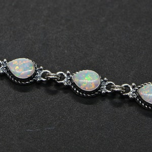 White Opal Bracelet Sterling Silver Chain Gemstone Bezel Setting Opal Birthstone October