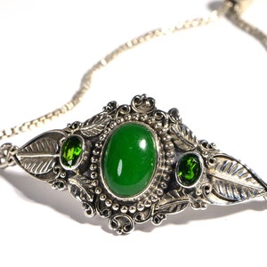 Green Jade Bracelet Russian Chrome Diaspore  Sterling Silver Leaf Design Bolo Bracelet Natural Jade Bracelet Multi Stone Bracelet