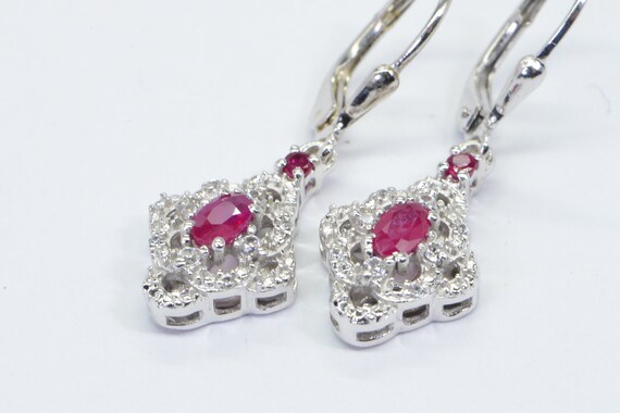 Natural Ruby Diamond Accent Drop Dangle   Earring… - image 4