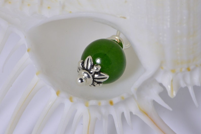 Apple Green Jade Pendant Genuine Jade Jewelry Sterling Silver Charms Small Charms 6mm Round Pendant image 2
