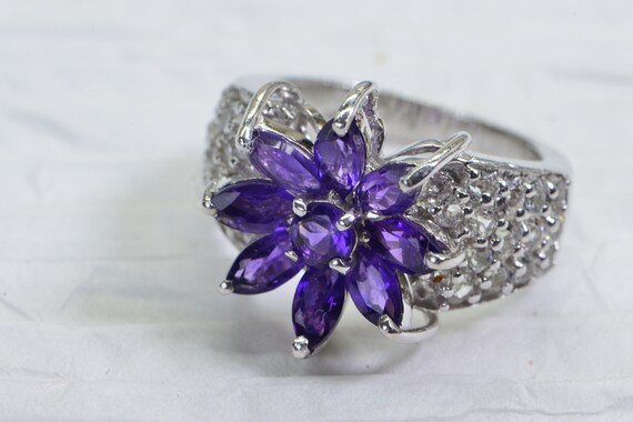 Natural Purple Amethyst Cluster Flower Ring In 14… - image 6