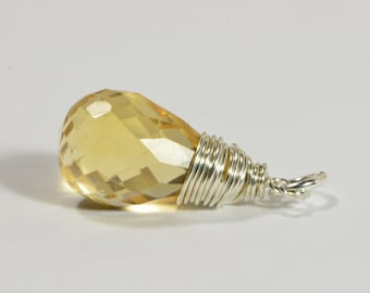 Natural Citrine Pendant Luxury Large Gemstone Wire Wrapped Sterlind silver filled Birthstone November