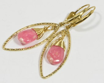 Rhodochrosite Earrings Wire Wrapped Handmade Earrings 14K Gold Filled Jewelry Gemstone Earrings