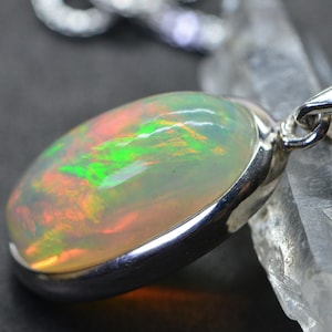 Authentic Ethiopian Welo Opal Pendant  Sterling Silver Bezel Opal Genuine  Necklace Birthstone October
