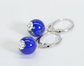 Gemstone Earrings Lapis Lazuli. Natural stone. Jewelry Lapis Lazuli/Sterling Silver/ Wire  Wrapped Earrings