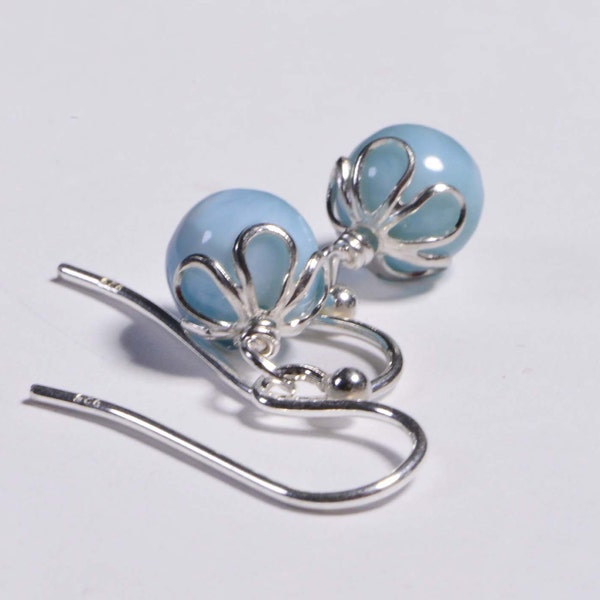 larimar earrings Turtleback Stone Sterling Silver Wire Wrapped, Aqua Blue Stone, Handmade Jewelry Earrings Small Earrings