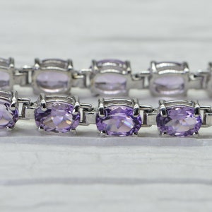 Rose De France Amethyst, Tennis Full Link Bracelet Sterling Silver Oval Cutting Stone  Birthstone February Minimalist Jewelry Light Amethyst