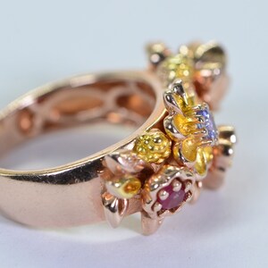 Multi Gemstone Flower Ring: Ruby, Tanzanite, Pearl, Rose Gold Vermeil, Size 6 image 8