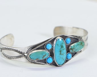 Vintage Turquoise Cuff  Sterling Silver Native American, Bracelet Bezel  Vintage Anniversary Gift For Him, southwestern jewelry Kingman