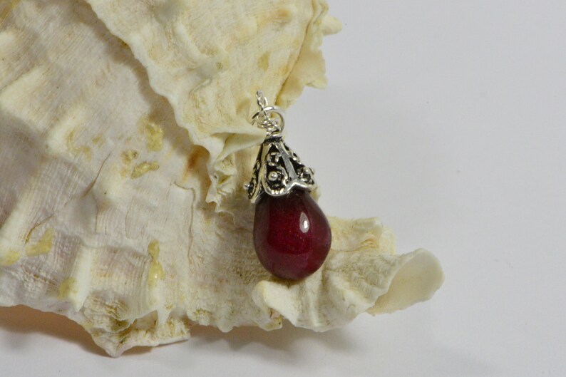 Raspberry Red Onyx Drop Wire Wrapped silver art Single Pendant Birthstone Jewelry Gemstone Pendant