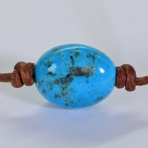 35ct Arizona Blue Turquoise Necklace Single Bead On Leather Necklace Choker Gemstone Necklace